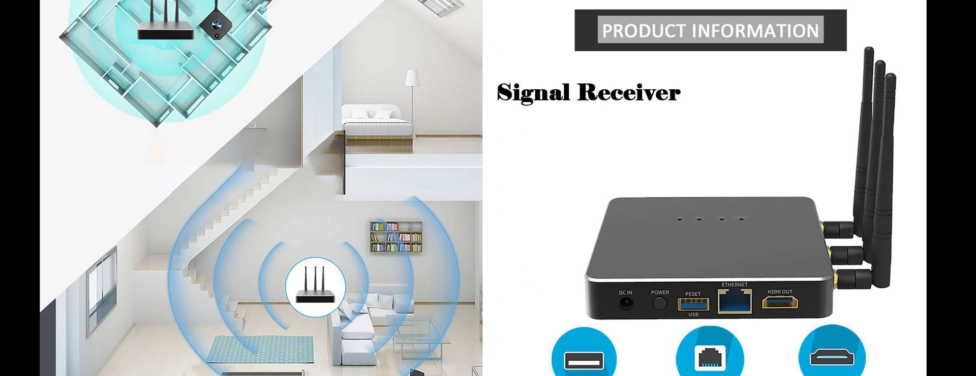 ตัวรับมิเรอร์หน้าจอการนำเสนอแบบไร้สาย4K 2ช่องสัญญาณ