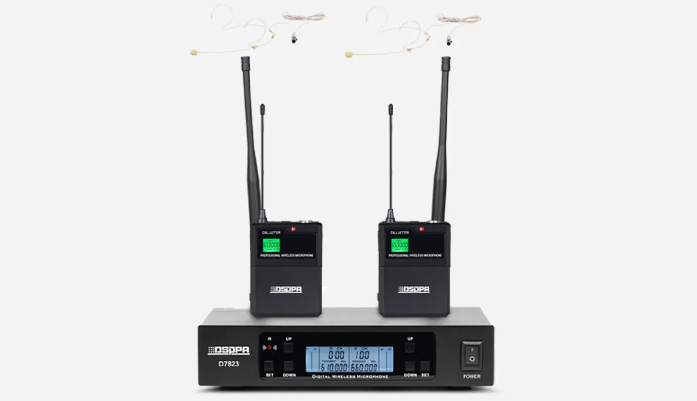 True Diversity UHF Wireless Microphone System with 2 Headset Microphones and Bodypack Transmitters - 翻译中...